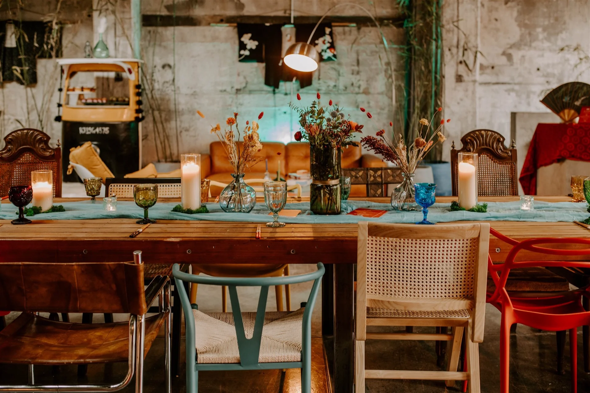 Somerhaus event space interior showing industrial design and warm lighting