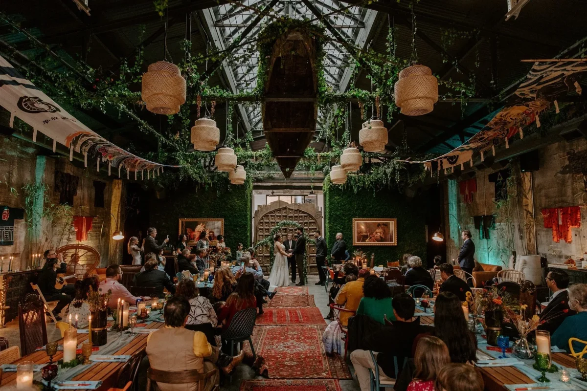 Unique wedding ceremony setup in Cincinnati's historic industrial venue
